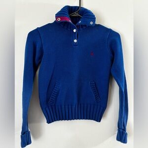 Ralph Lauren Kids Cotton Royal Blue Knit Half-Snap Collar with Pink Trim Sz L